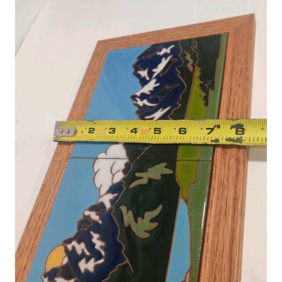 Mountain Moon Reflection Triptych Native Folk Art Deco (3) 6" Tiles 20x8" Framed - Picture 11 of 14